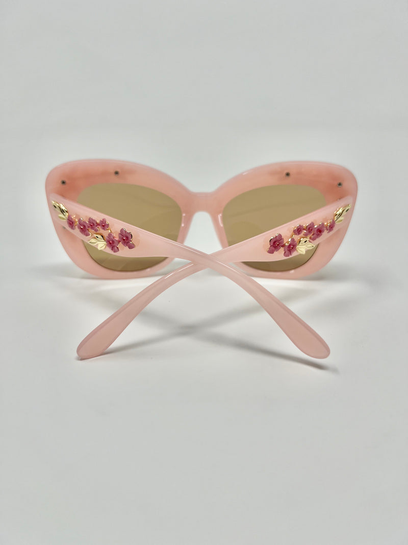 Floral Embellished Sunglasses - Pink