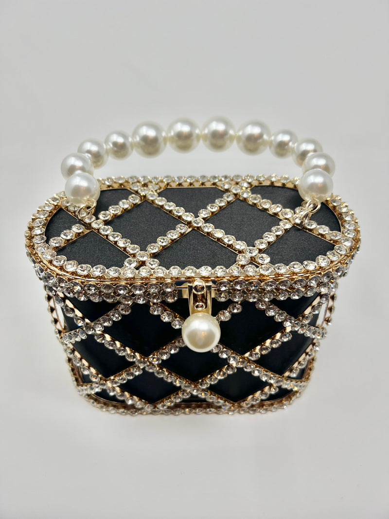 Pearl and Rhinestone Evening Bag (Black)