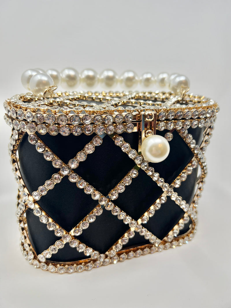 Pearl and Rhinestone Evening Bag (Black)