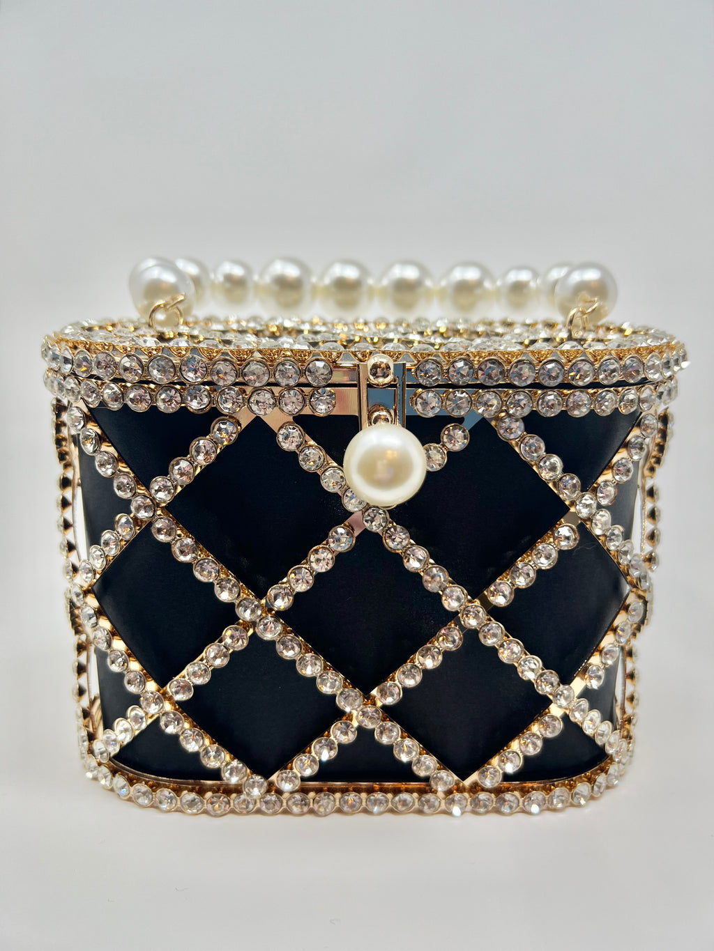 Pearl and Rhinestone Evening Bag (Black)