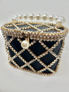 Pearl and Rhinestone Evening Bag (Black)