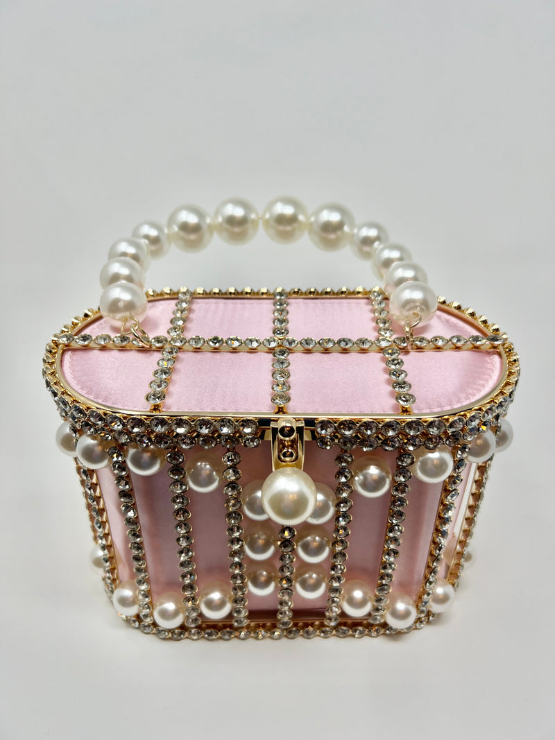 Pearl and Rhinestone Evening Bag (Pink)