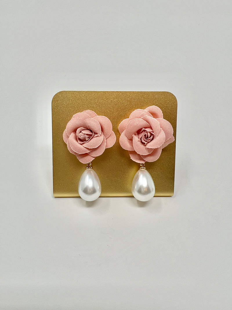 Pink Flower Pearl Earrings