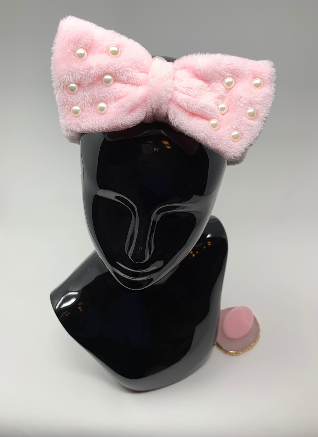 Pearl Bow Tie Spa & Makeup Headband w/Facial Scrubber