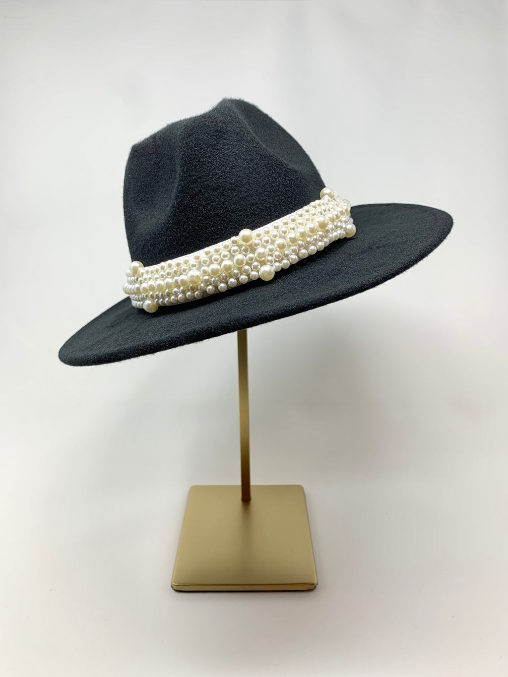 Pearl Band Fedora Hat - Classic Black