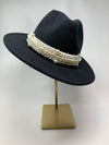 Pearl Band Fedora Hat - Classic Black