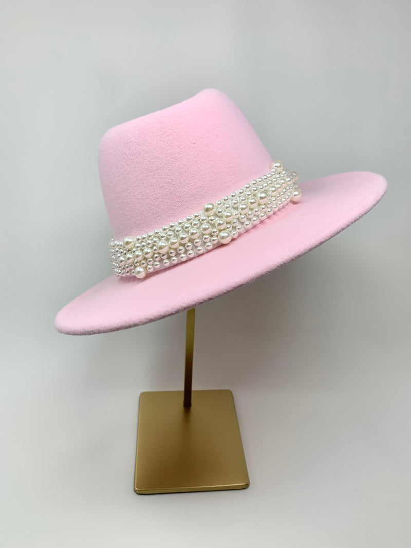 Pearl Band Fedora Hat - Pretty Pink