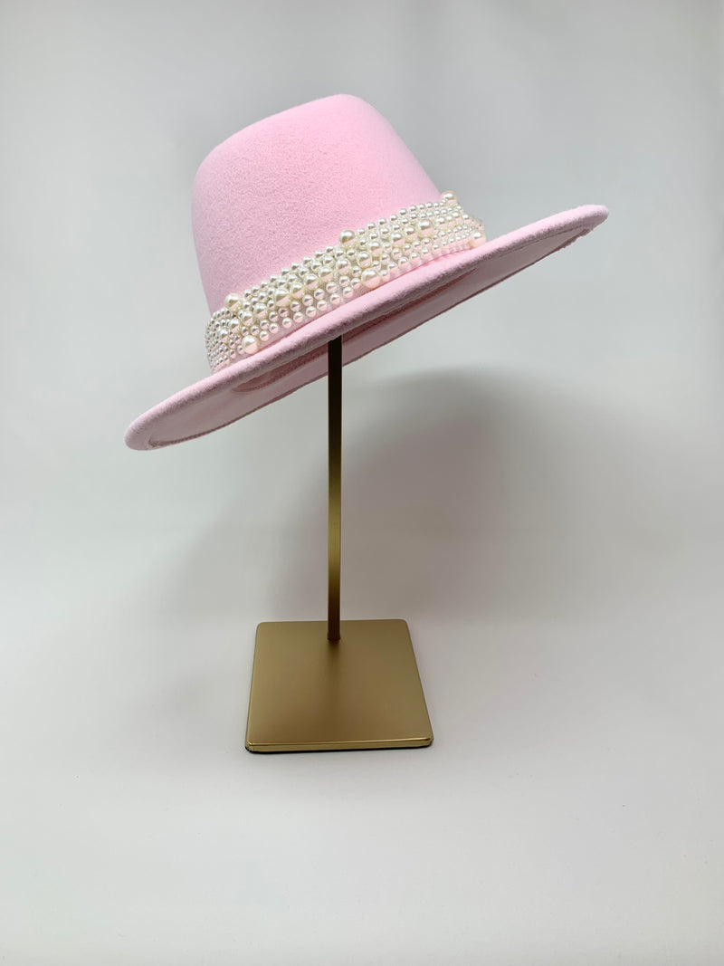 Pearl Band Fedora Hat - Pretty Pink