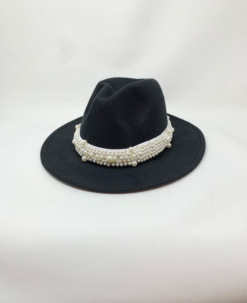 Pearl Band Fedora Hat - Classic Black