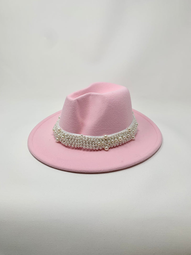 Pearl Band Fedora Hat - Pretty Pink