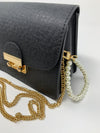 Faux Leather Black Purse with Pearl Keychain