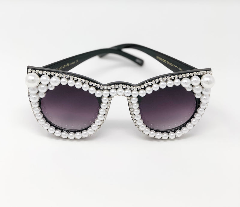 Cat Eye Pearl and Rhinestone Framed Sunglasses