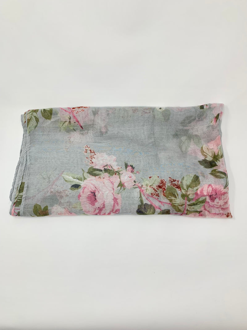 Grey Floral Scarf