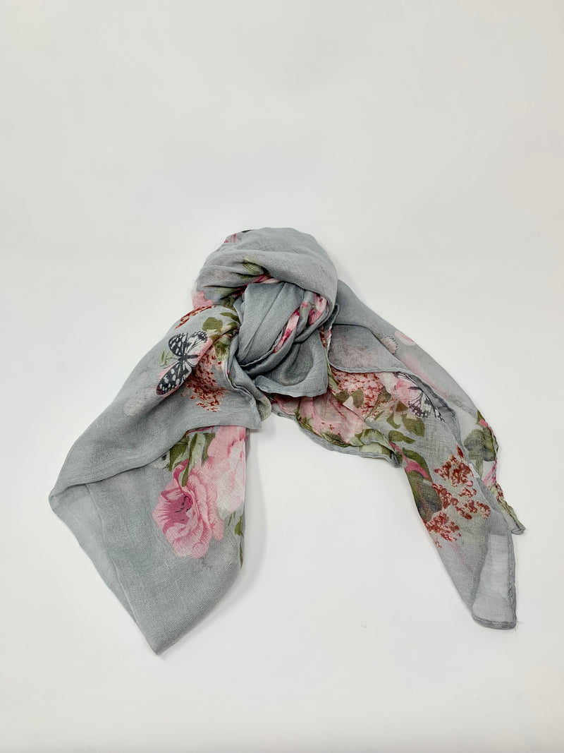 Grey Floral Scarf