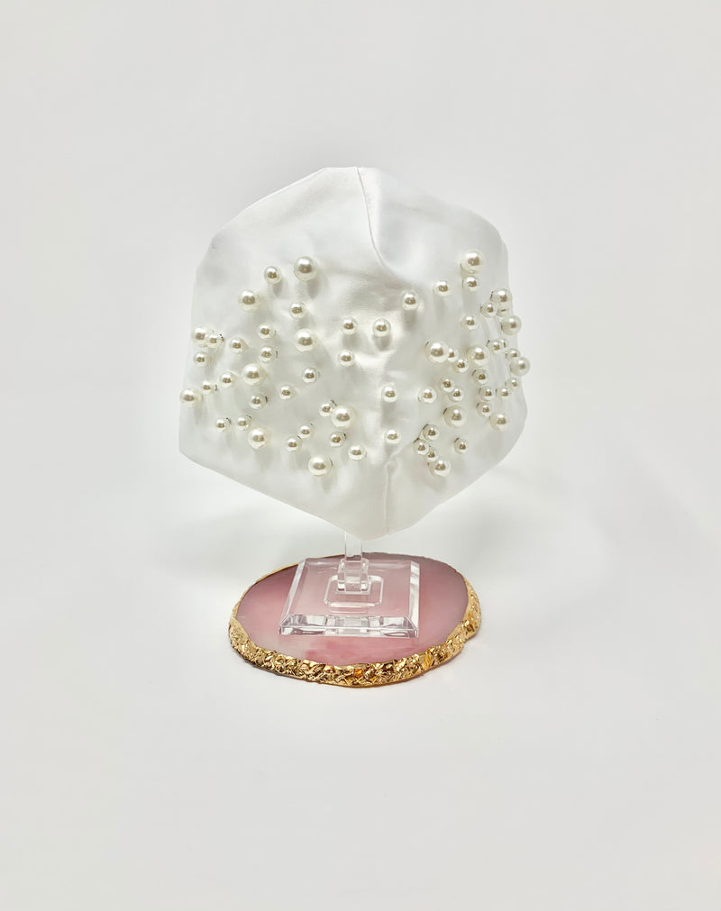 Pearl Embellished Face Mask - White