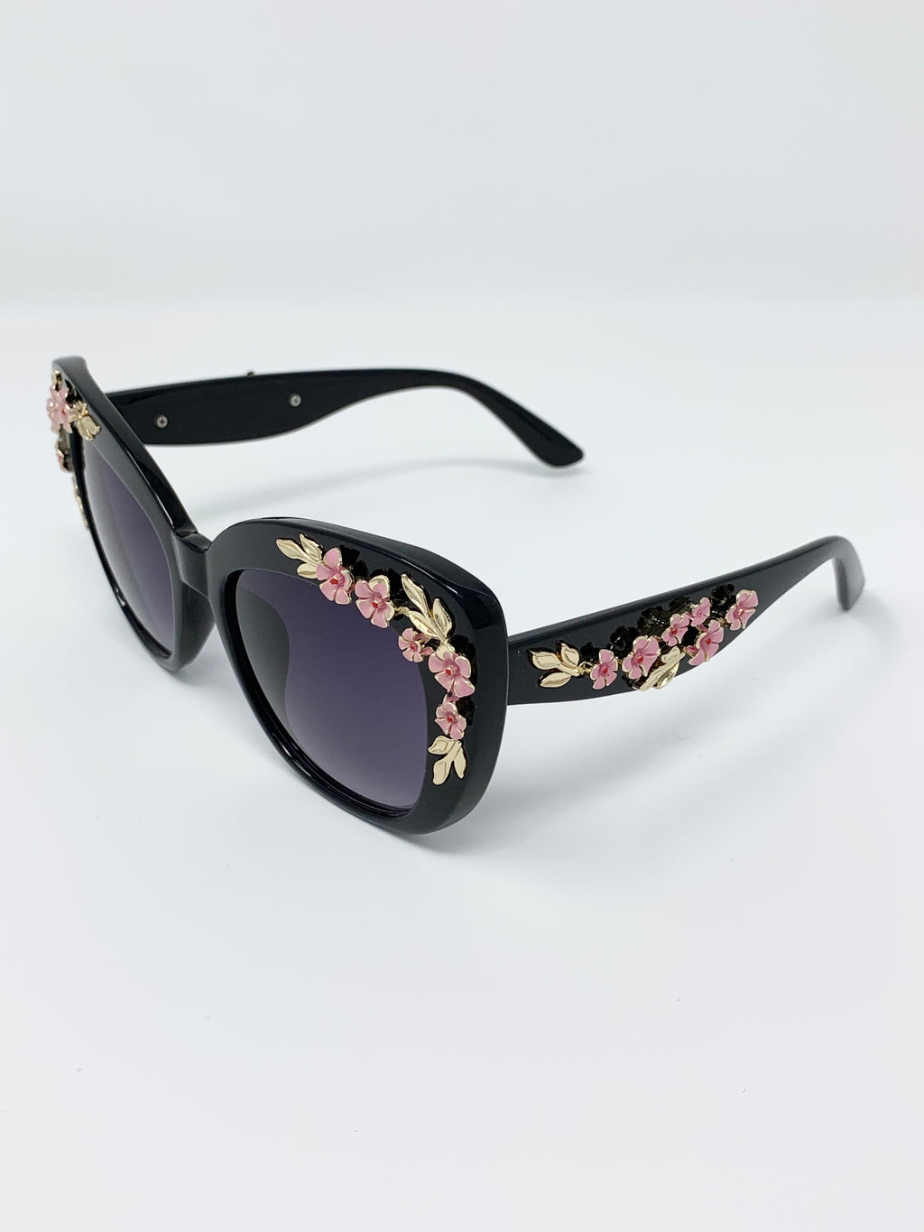 Floral Embellished Sunglasses - Black