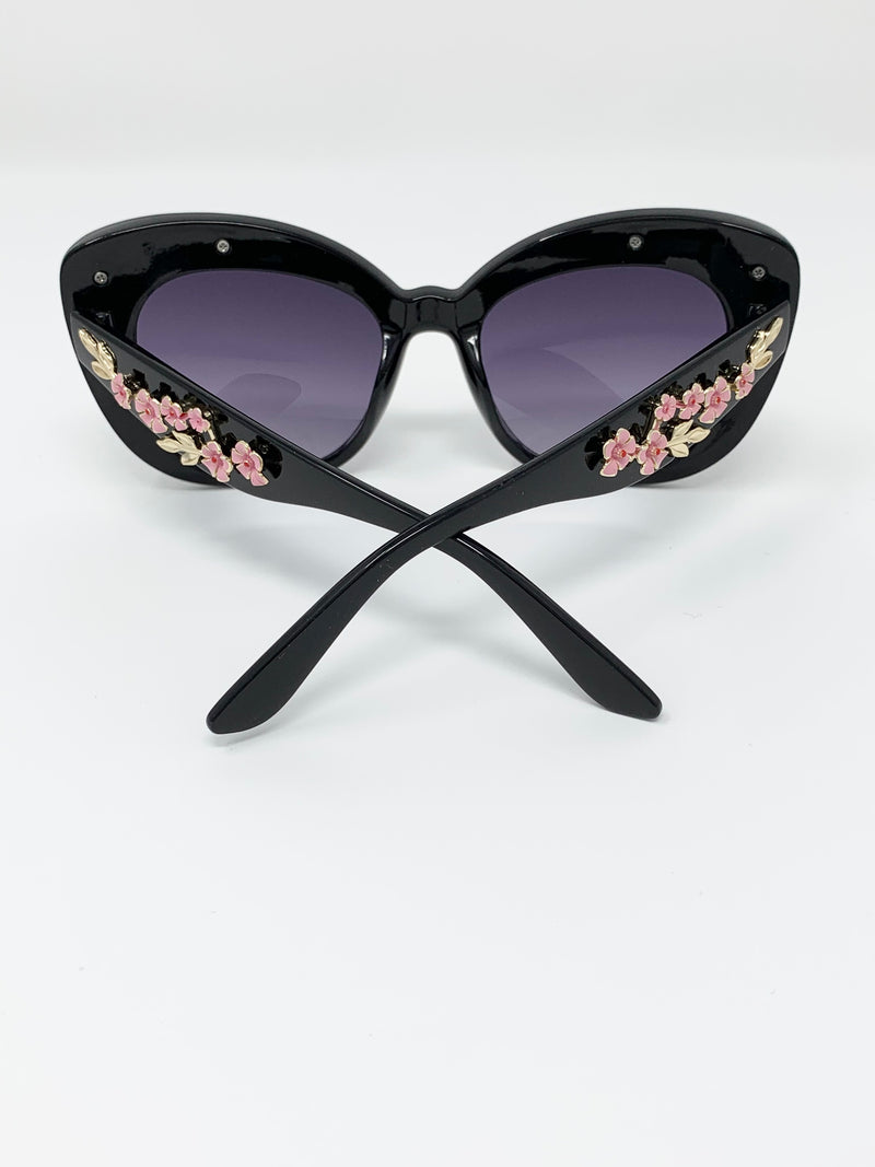 Floral Embellished Sunglasses - Black