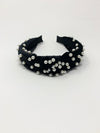 Velvet Pearl Knotted Headband - Black