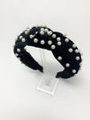 Velvet Pearl Knotted Headband - Black