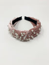 Velvet Pearl Knotted Headband - Pink