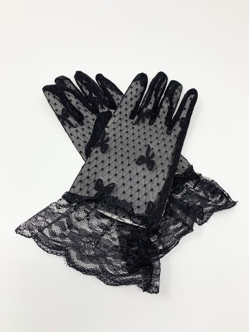 Bow Lace Gloves - Black