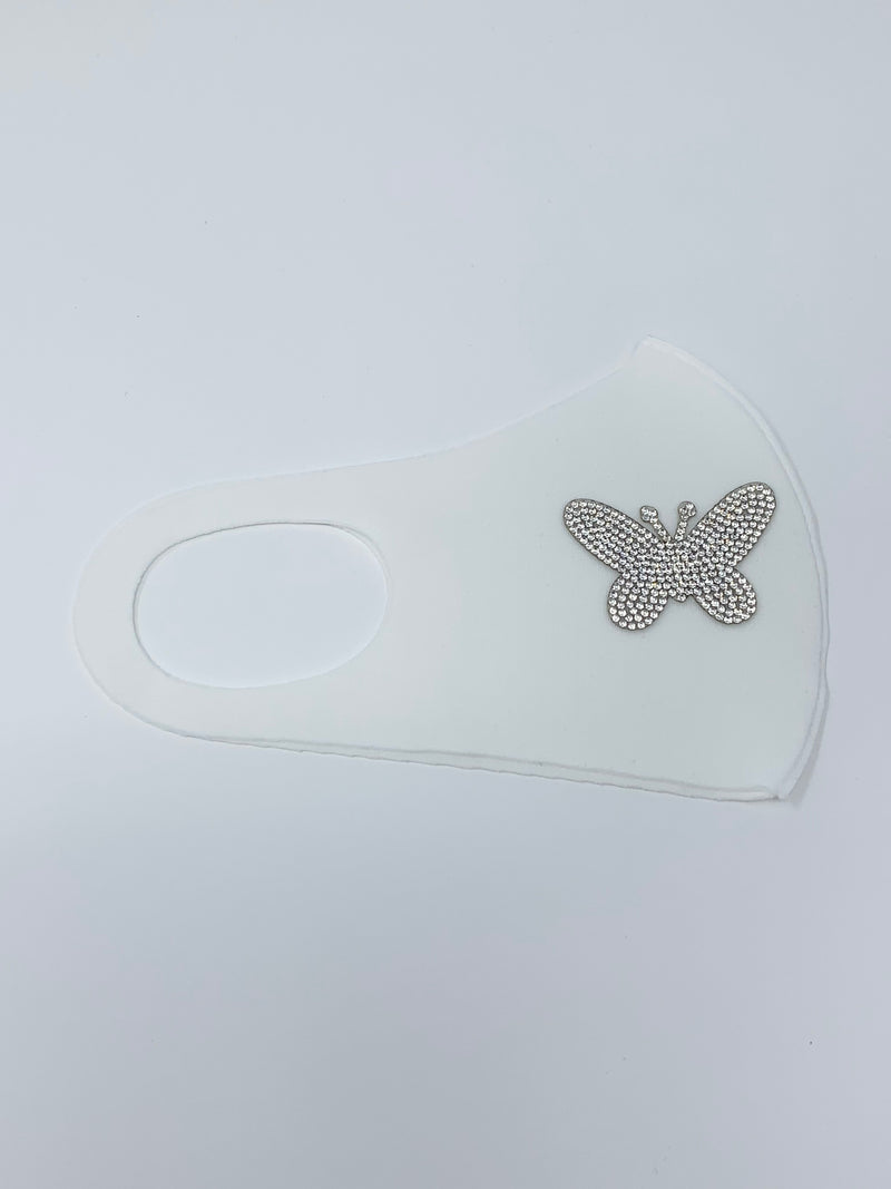 Rhinestone Face Mask - Butterfly (White)