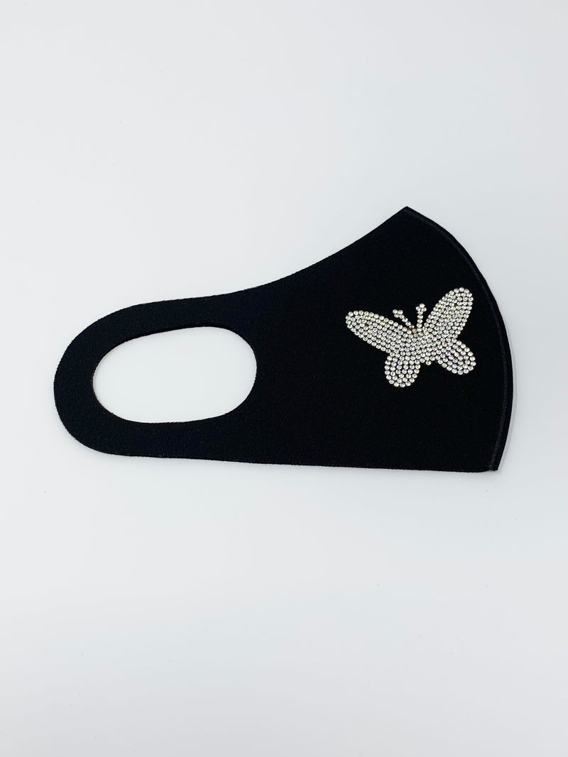 Rhinestone Face Mask - Butterfly (Black)