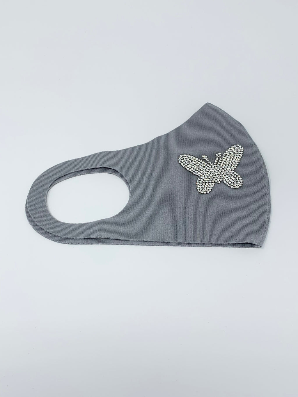 Rhinestone Face Mask - Butterfly (Gray)