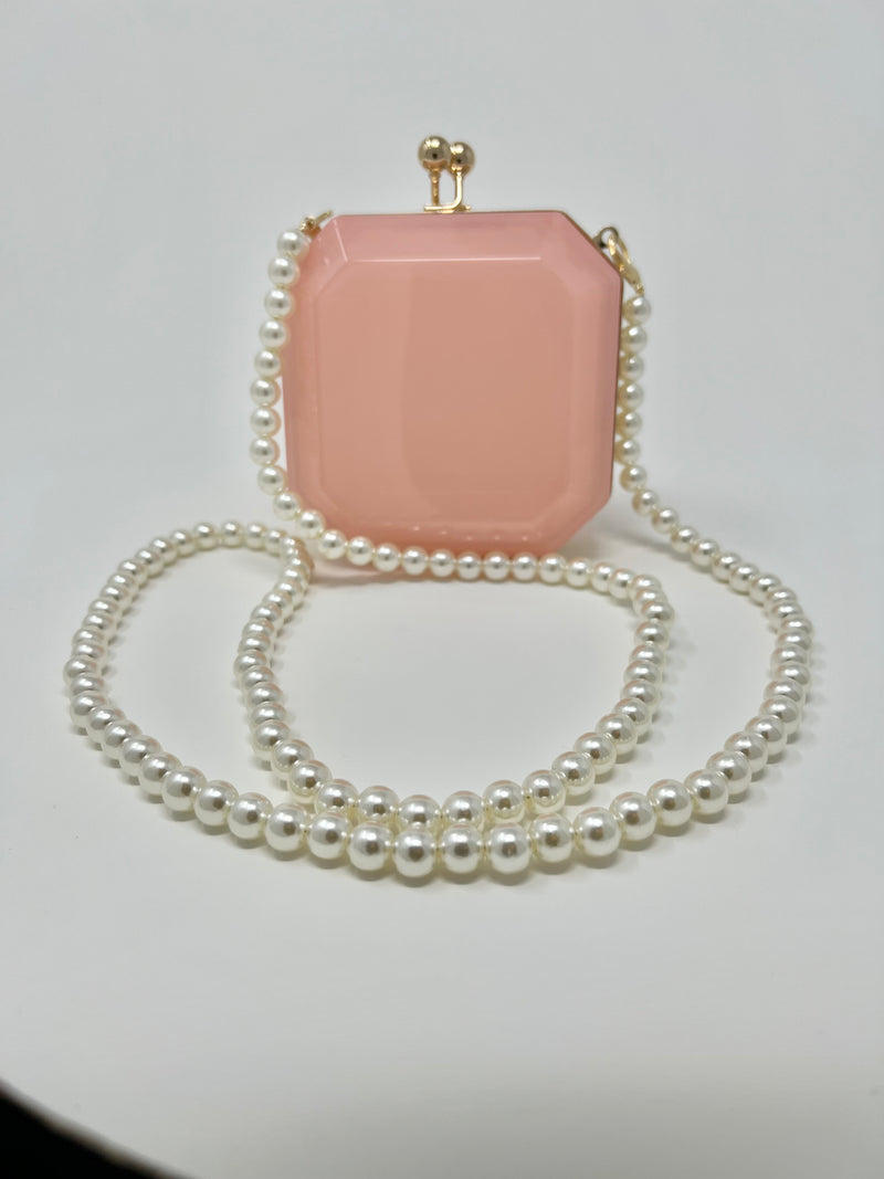 Pink Acrylic Clutch with Pearl Strap