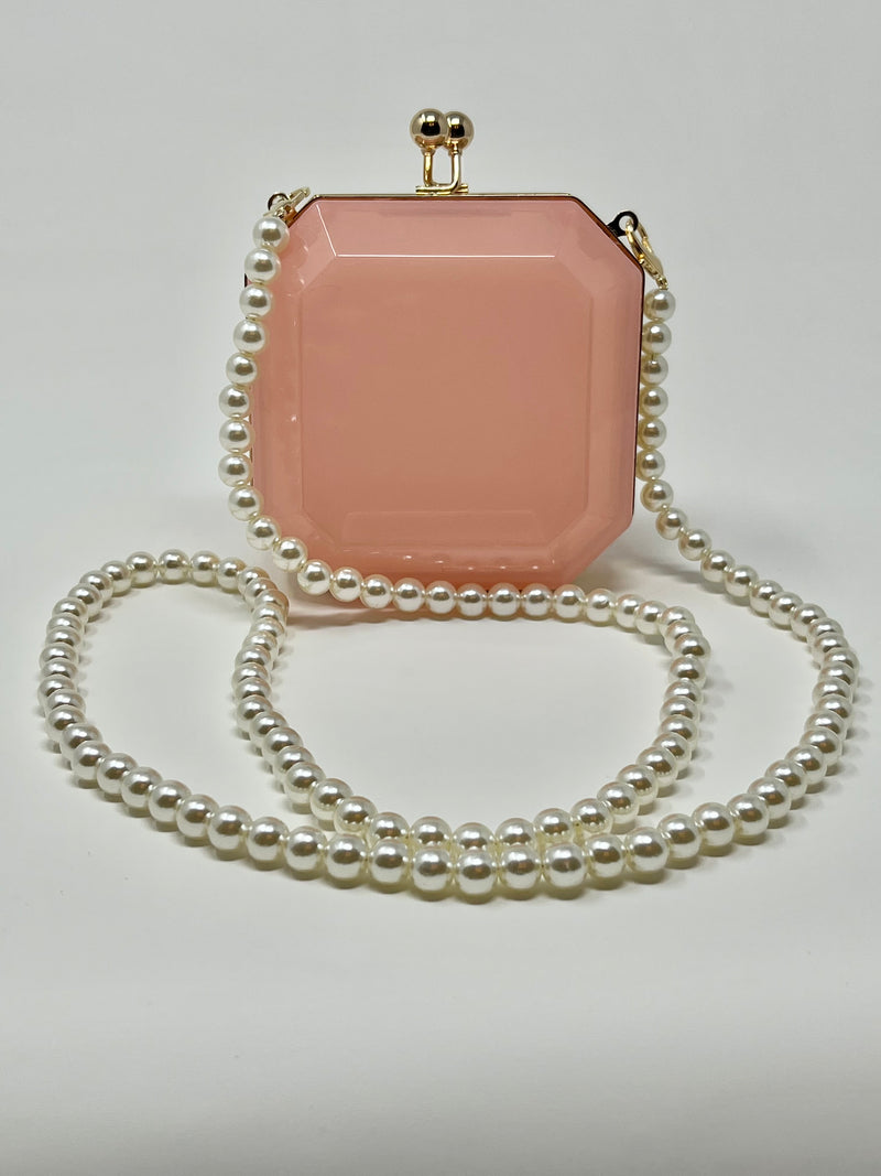 Pink Acrylic Clutch with Pearl Strap