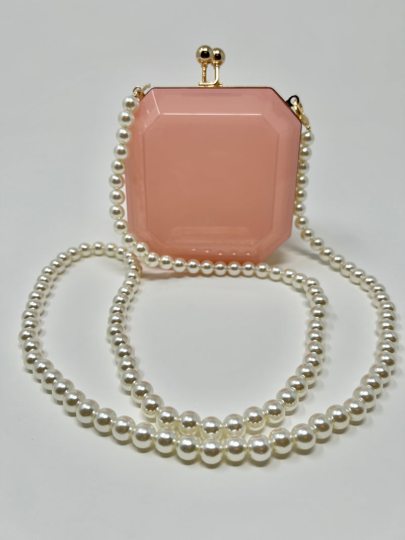 Pink Acrylic Clutch with Pearl Strap